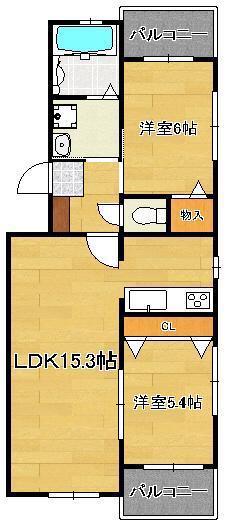 シダーフィールド平尾(2LDK/1階)の間取り写真