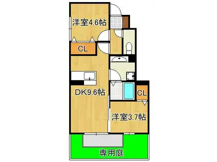 セジュールS・A(2DK/1階)の間取り写真