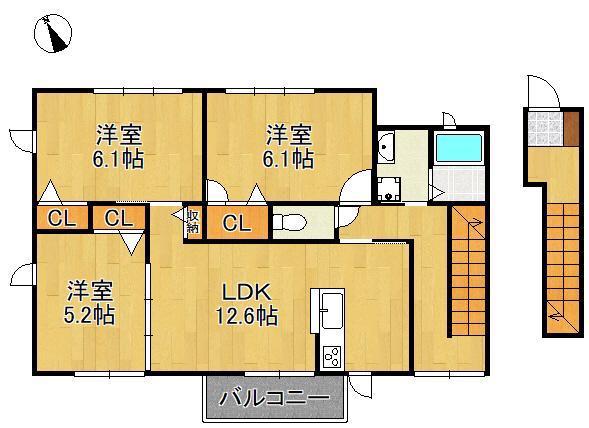 SHAMAISON華里B棟(3LDK/2階)の間取り写真