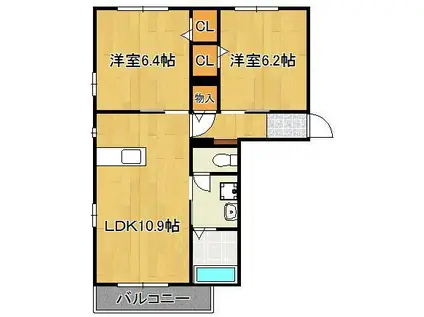 ソシア平尾 C棟(2LDK/2階)の間取り写真