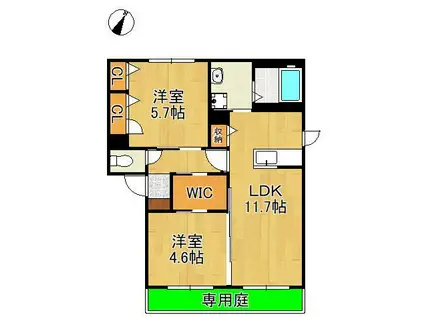 ドミール永犬丸 1棟(2LDK/1階)の間取り写真