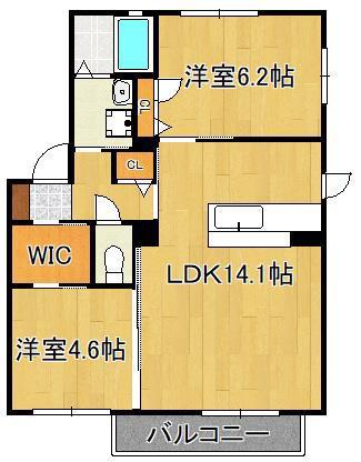 サンヒルズ華里 A棟(2LDK/2階)の間取り写真
