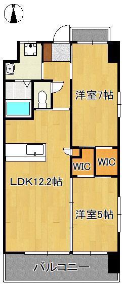 ウィングス里中(2LDK/7階)の間取り写真