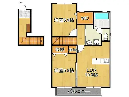 ソレイユ白山2(2LDK/2階)の間取り写真