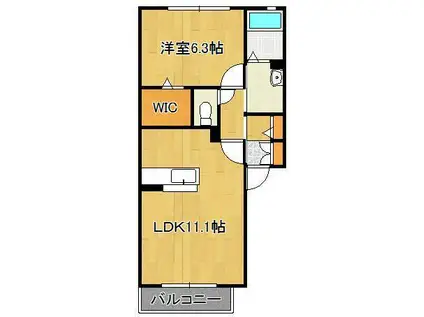 グラン・クォーレ B棟(1LDK/2階)の間取り写真