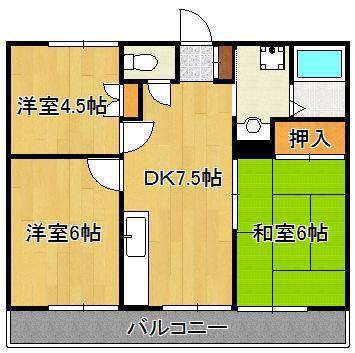 ポジション用勺(3DK/1階)の間取り写真