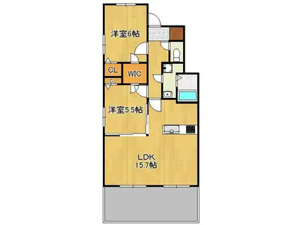 カーサ・フォルトナ(2LDK/2階)の間取り写真