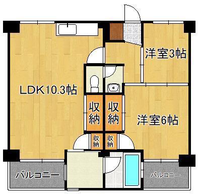 ビレッジハウス萩原 2棟(2LDK/4階)の間取り写真