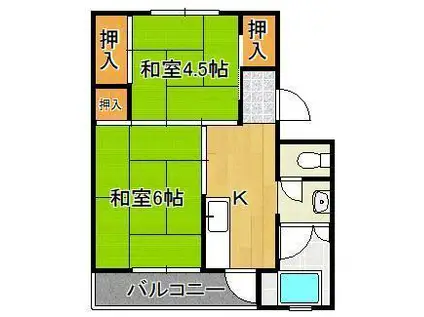 ビレッジハウス若松 2号棟(2K/3階)の間取り写真