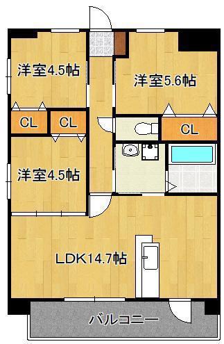 FU-TON3黒崎(3LDK/4階)の間取り写真