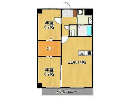 BRIGHT HEARTS ANO(2LDK/9階)の間取り写真