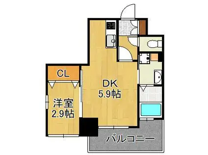 ラグーナ黒崎(1DK/2階)の間取り写真