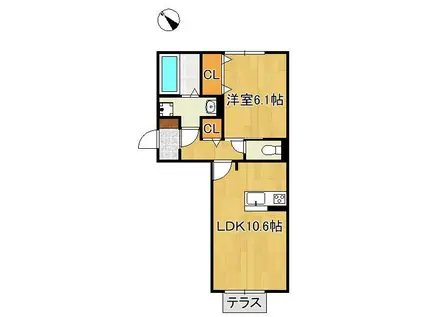 イオメール折尾 A棟(1LDK/1階)の間取り写真
