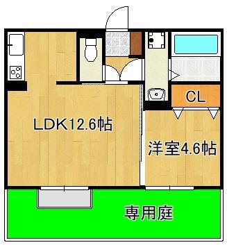 イオメール折尾 A棟(1LDK/1階)の間取り写真