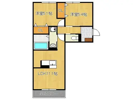 イオメール折尾 B棟(2LDK/3階)の間取り写真