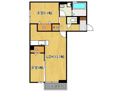 シェルフ宮丸 A棟(2LDK/2階)の間取り写真