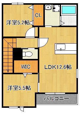 トゥルー ハート(2LDK/2階)の間取り写真