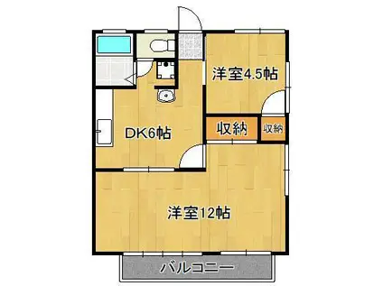 グランデール鳴水 B棟(2DK/2階)の間取り写真