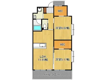 ウィングス西神原(2LDK/5階)の間取り写真