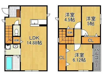 鹿児島本線 八幡駅(福岡) バス乗車時間:19分 大畑入口バス停で下車 徒歩2分 2階建 築2年(3LDK)の間取り写真