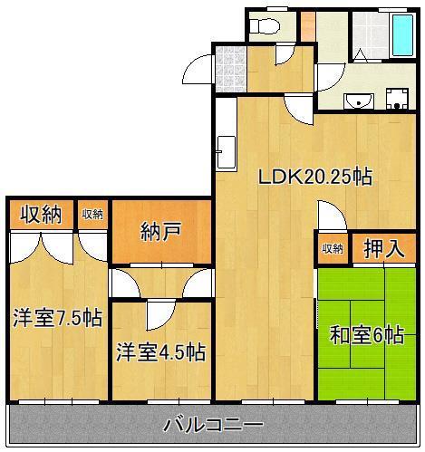 紅梅台ハイツ1号棟(3SLDK/7階)の間取り写真