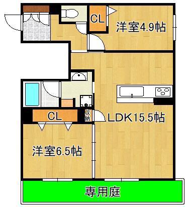 シャーメゾン西鳴水(2LDK/1階)の間取り写真