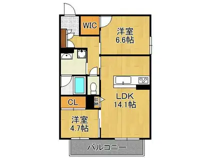 シャーメゾン西鳴水(2LDK/2階)の間取り写真