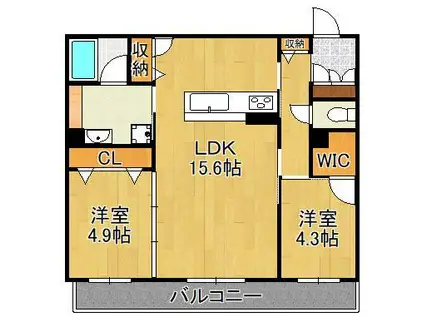 シャーメゾン西鳴水(2LDK/2階)の間取り写真