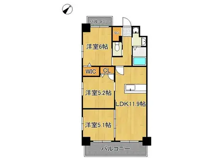 コンダクトレジデンスHIGUCHIMACHI(3LDK/6階)の間取り写真