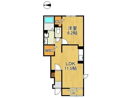 CLAIR熊西(1LDK/1階)の間取り写真