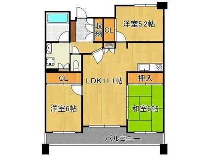 サンパーク鷹の巣Ⅱ(3LDK/11階)の間取り写真