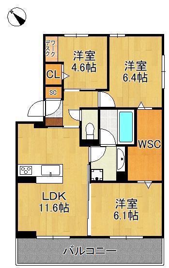 D-ROOM鷹の巣2丁目(3LDK/2階)の間取り写真