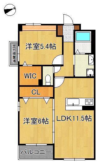 プロスペレ浜町(2LDK/1階)の間取り写真