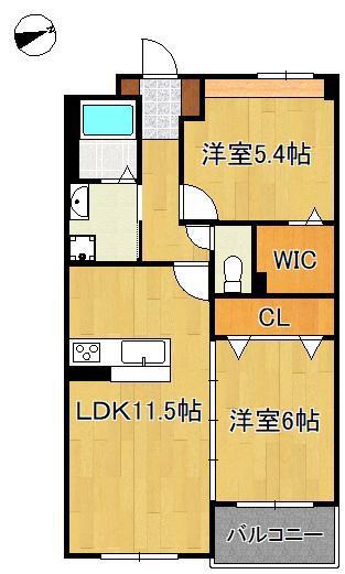プロスペレ浜町(2LDK/2階)の間取り写真
