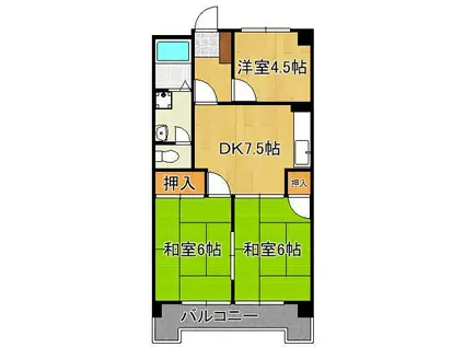 シャトレ上本町(3DK/3階)の間取り写真