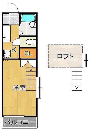 ルミエール日の出(1K/2階)の間取り写真