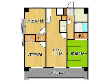 FARO戸畑駅前マンション(3LDK/12階)の間取り写真