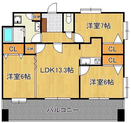 ニューリバー九工大駅前(3LDK/12階)の間取り写真