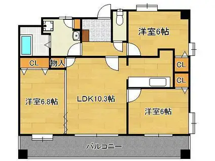 ニューリバー九工大駅前(3LDK/3階)の間取り写真