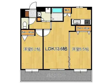 ニューリバー九工大駅前(2LDK/9階)の間取り写真