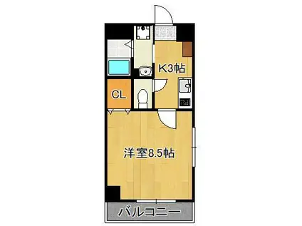 ホワイトバレー八幡駅前(1K/3階)の間取り写真