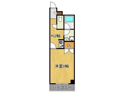 グランオヴェストⅡ(1K/3階)の間取り写真