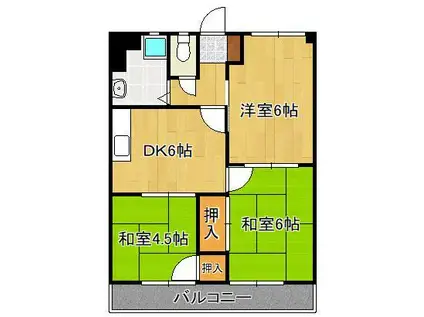 サングリーン中本町(3DK/4階)の間取り写真