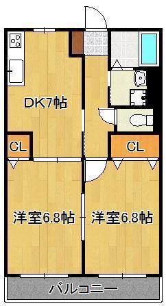 ボナール大和(2DK/2階)の間取り写真