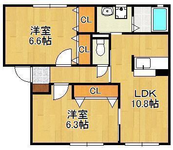 シャルマン ドミール B棟(2LDK/2階)の間取り写真