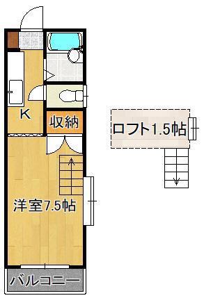 ハイネス枝光 B棟(1K/2階)の間取り写真