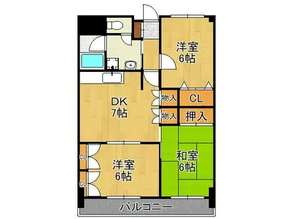 メルディアキューブやはた(3DK/6階)の間取り写真