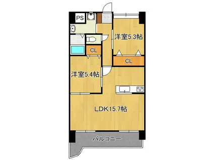 戸畑駅前銀座ビル(2LDK/10階)の間取り写真