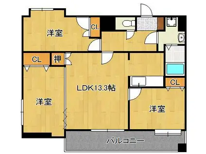 ニューリバー戸畑(3LDK/10階)の間取り写真