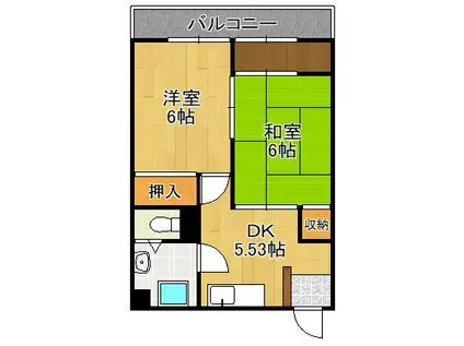 サーフサイドビル到津(2DK/1階)の間取り写真